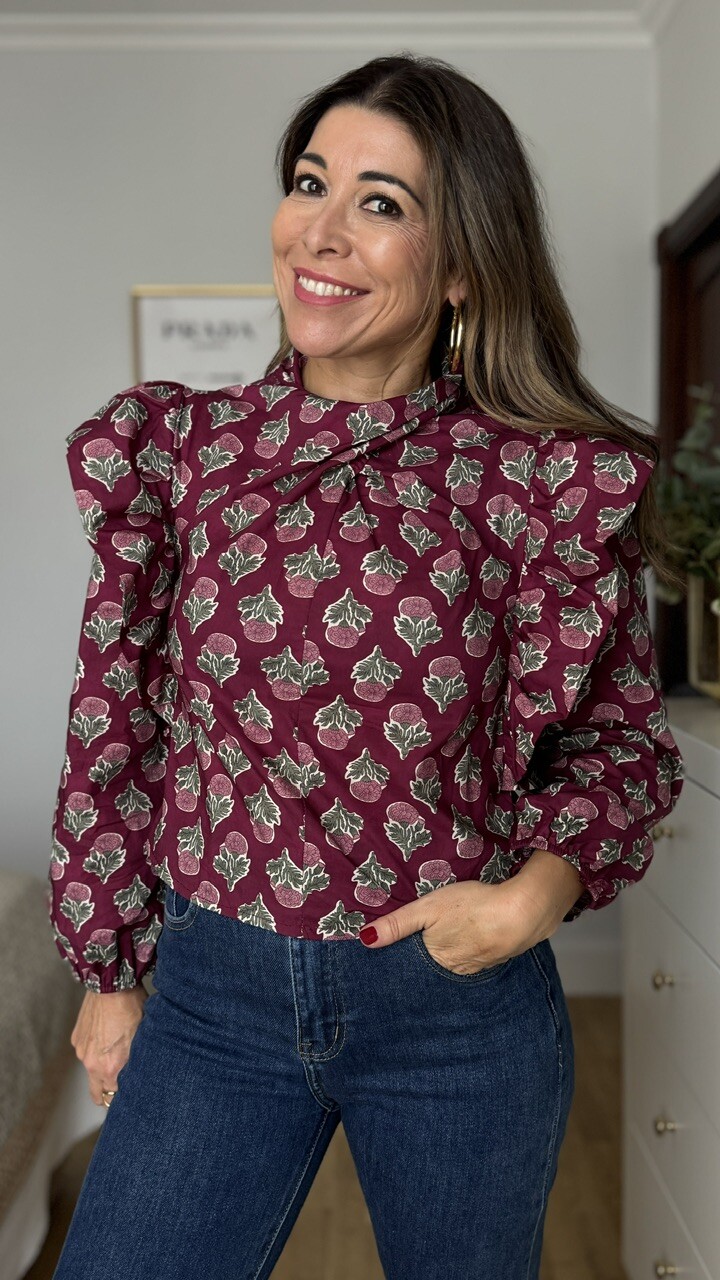 Blusa Cuello Cruzado Estampado Floral Berenjena - Imagen 6