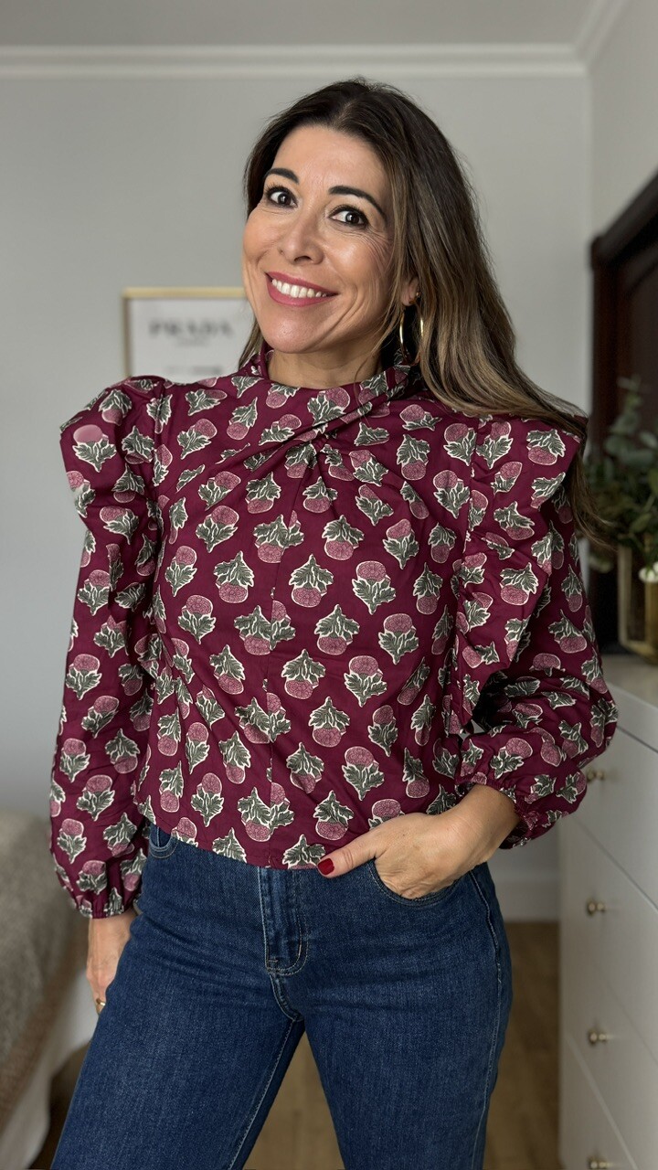 Blusa Cuello Cruzado Estampado Floral Berenjena - Imagen 8