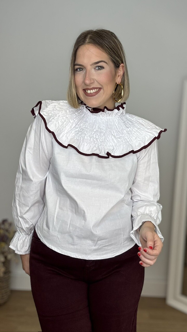 Blusa Pecherín Blanca Burdeos - Imagen 6