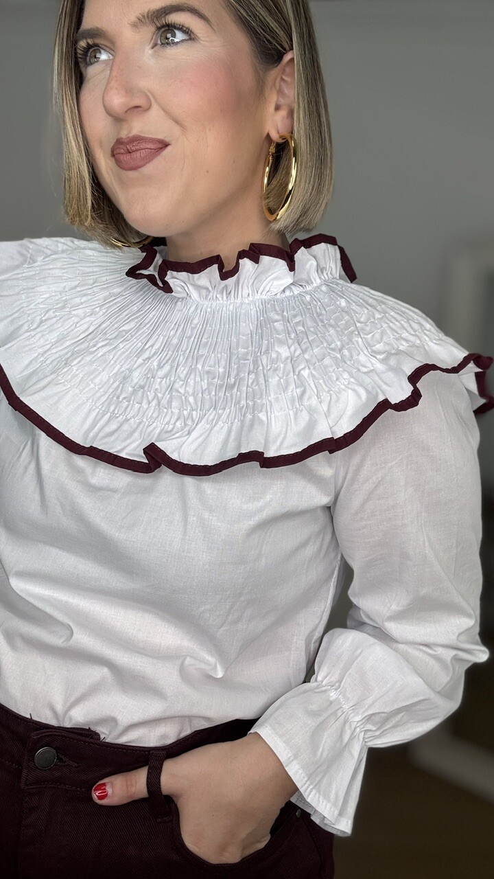 Blusa Pecherín Blanca Burdeos - Imagen 7