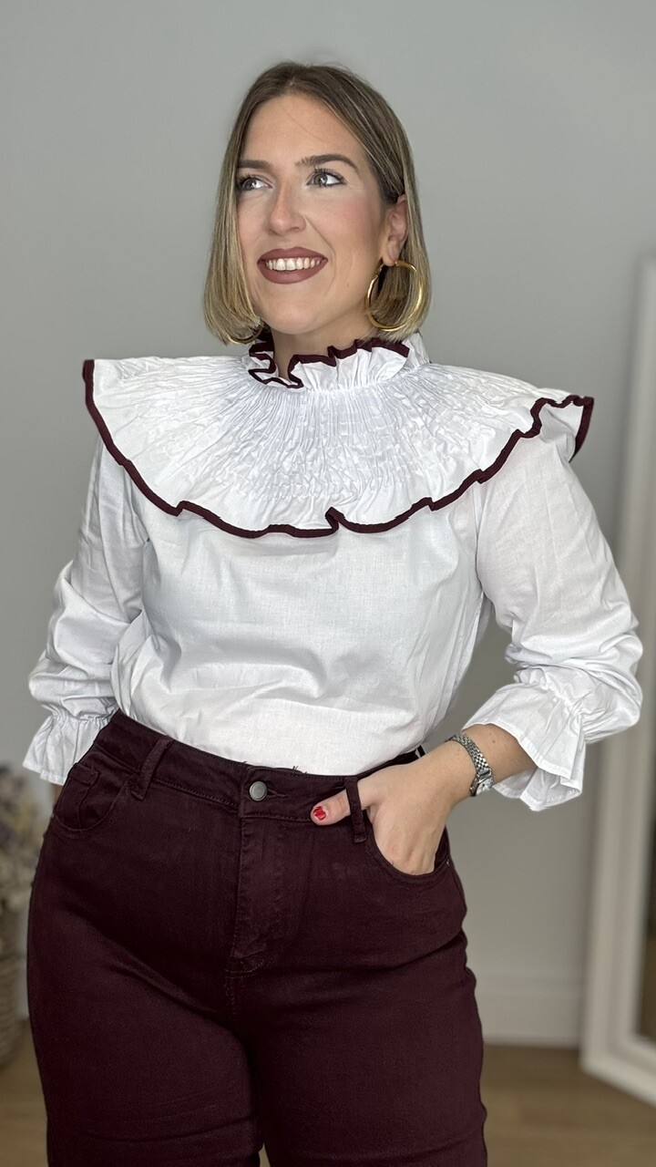 Blusa Pecherín Blanca Burdeos - Imagen 8