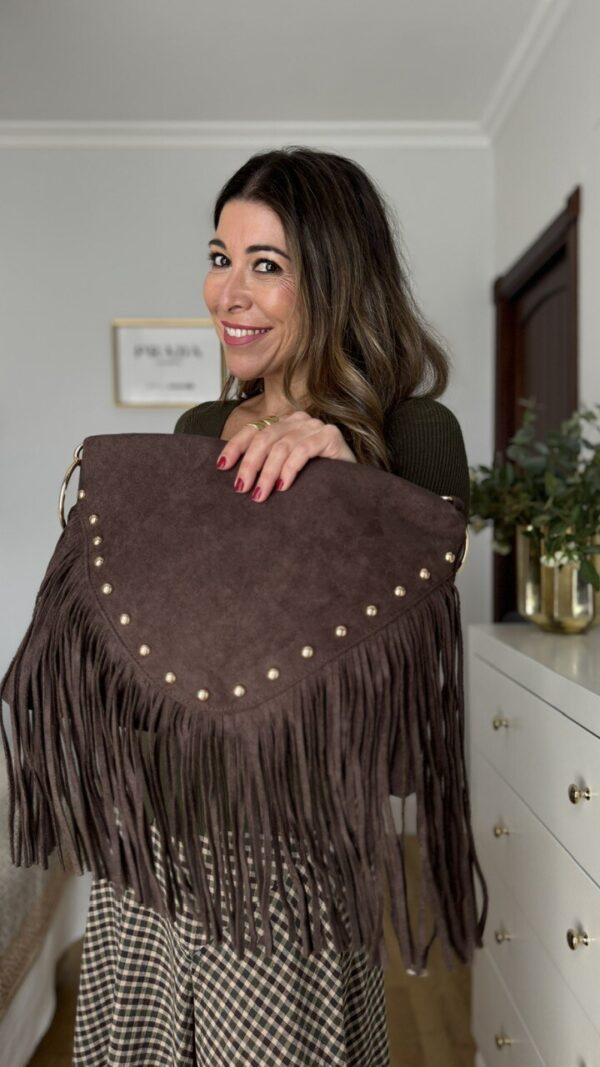 Bolso Antelina Flecos Tachuelas Marrón