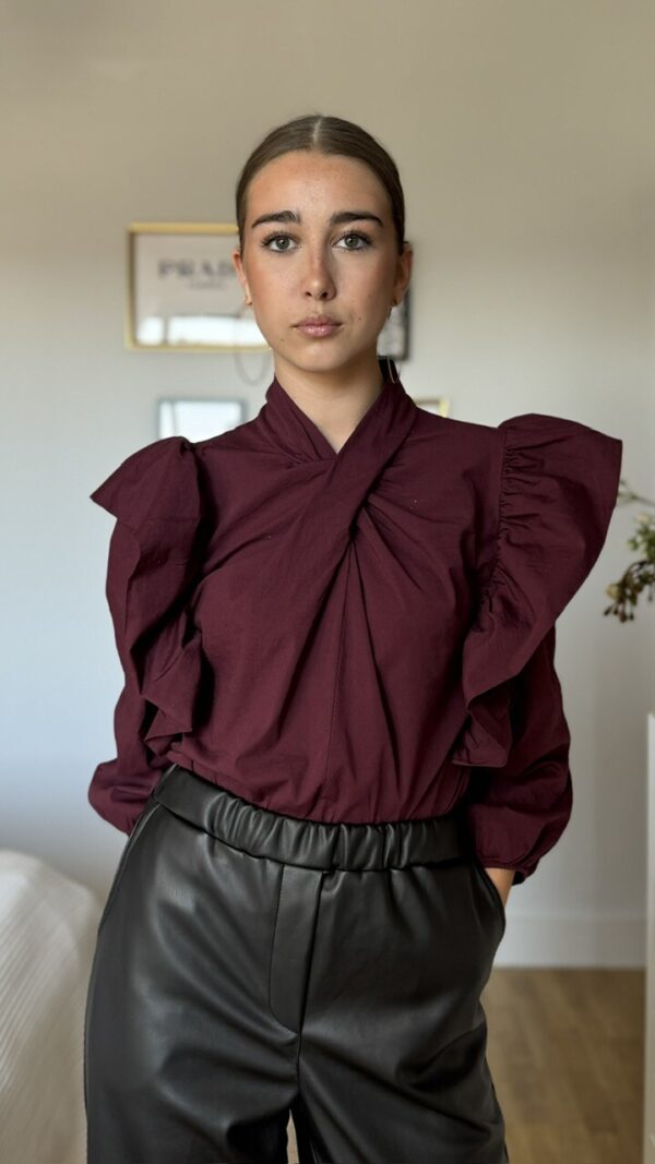 Blusa Cuello Cruzado Burdeos