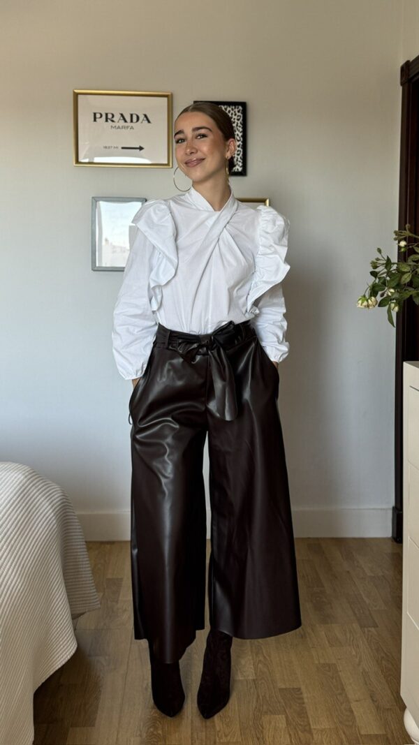 Pantalón Culotte Lazada Polipiel Marrón