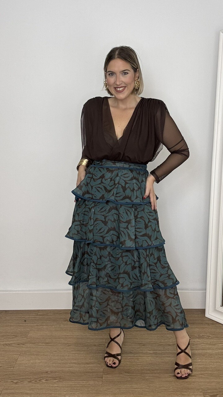 Falda Volantes Gasa Estampada Petróleo - Imagen 12
