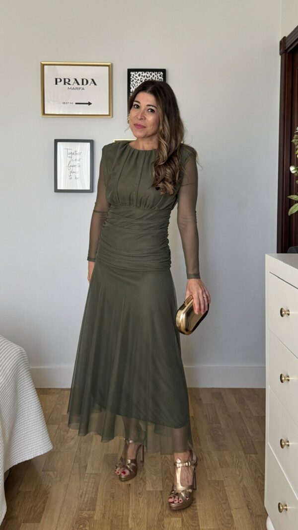 Vestido invitada Grimaldi Tul Verde Caza