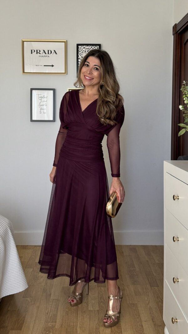 Vestido Invitada Tul Siena Berenjena