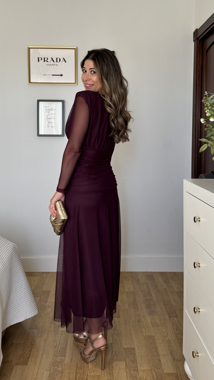 Vestido invitada Grimaldi Tul Berenjena - Imagen 7