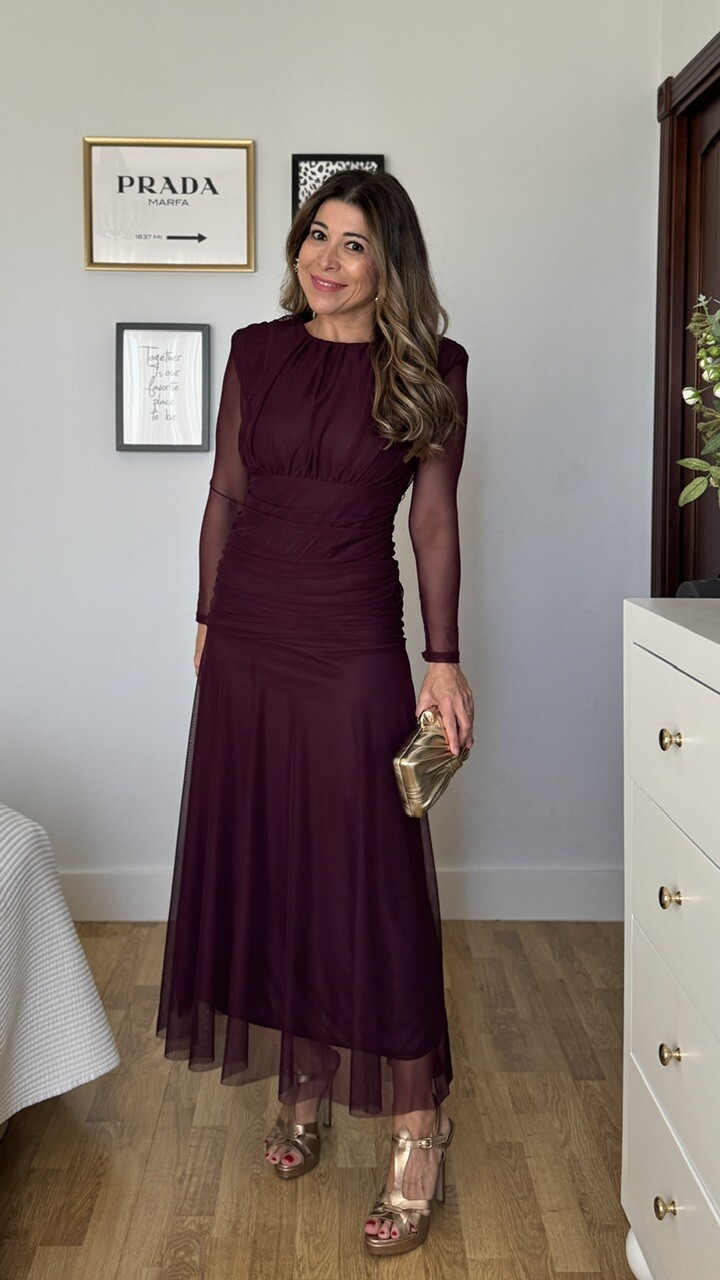 Vestido invitada Grimaldi Tul Berenjena - Imagen 4