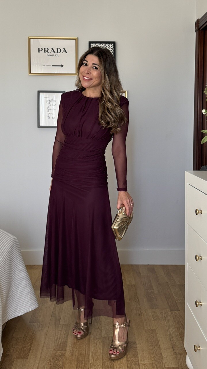 Vestido invitada Grimaldi Tul Berenjena - Imagen 2
