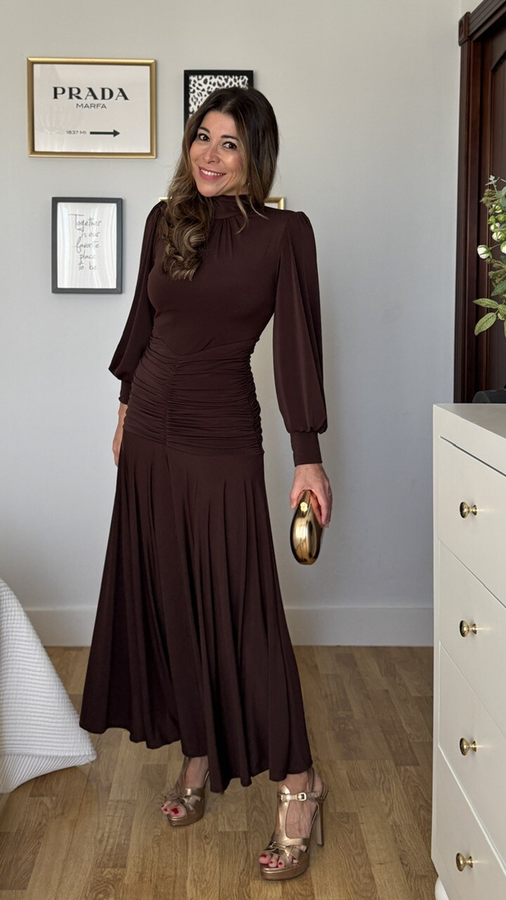 Vestido Invitada Maura Marrón - Imagen 6