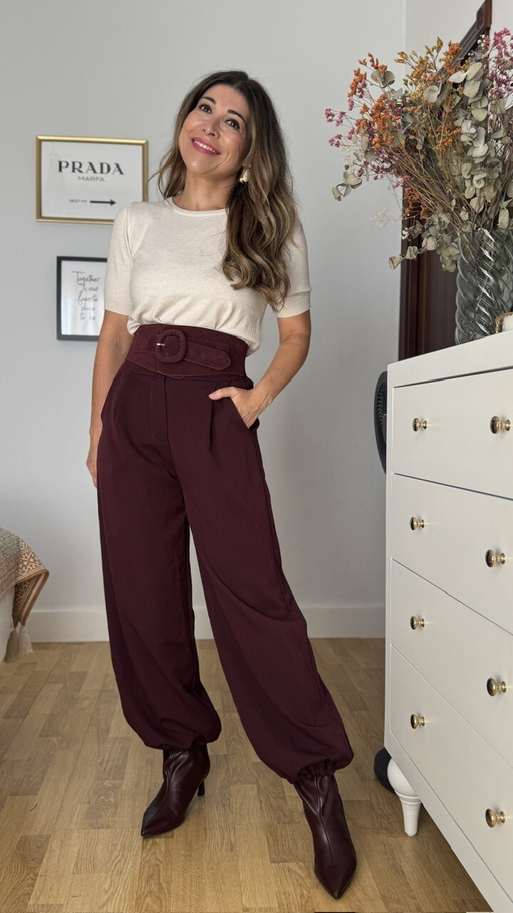 Pantalón Bombacho Pinzas Berenjena - Imagen 5