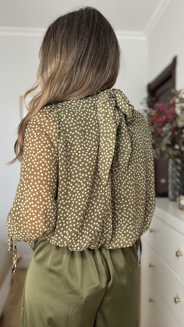 Blusa Gasa Topitos Cruzada Verde Oliva - Imagen 2