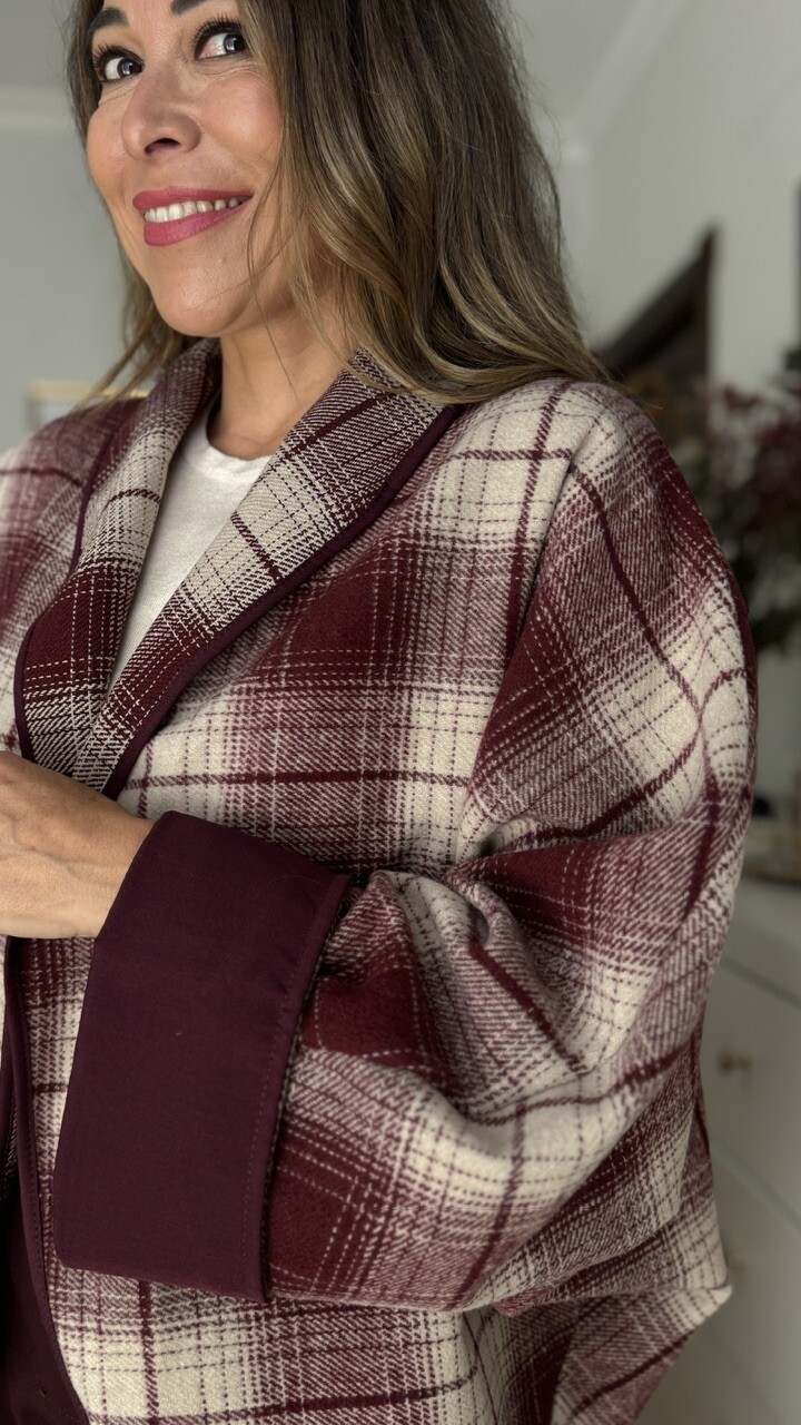 Chaqueta Kimono Cuadros Berenjena - Imagen 9