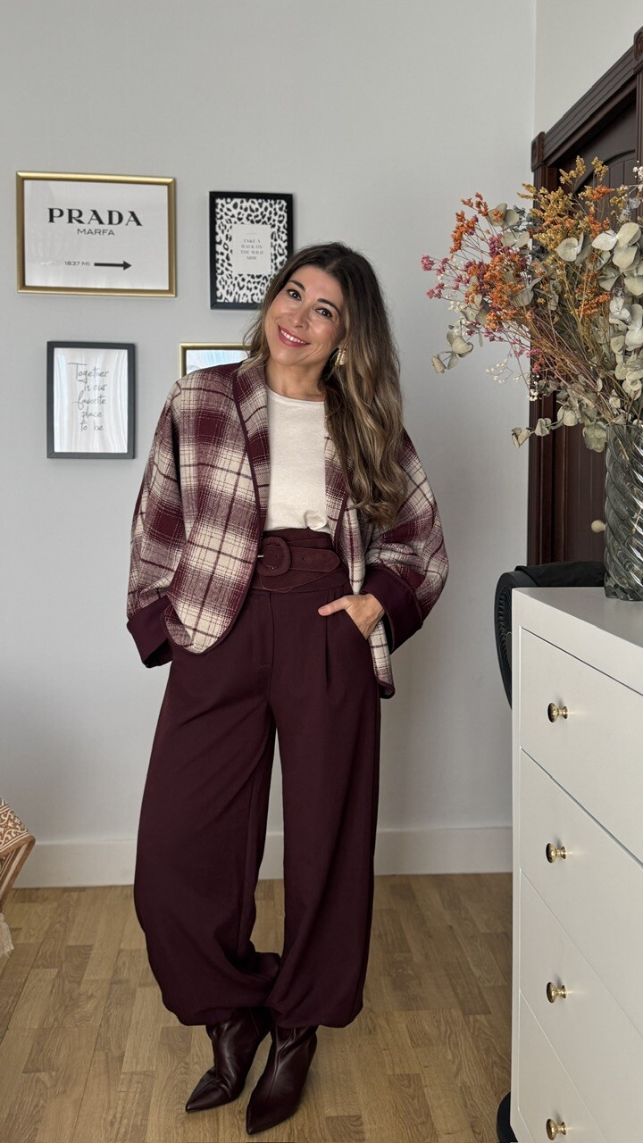 Chaqueta Kimono Cuadros Berenjena - Imagen 3