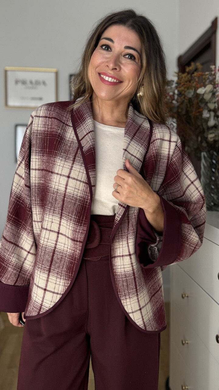 Chaqueta Kimono Cuadros Berenjena - Imagen 8