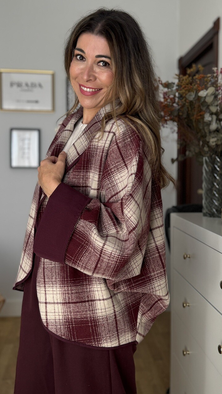 Chaqueta Kimono Cuadros Berenjena - Imagen 6