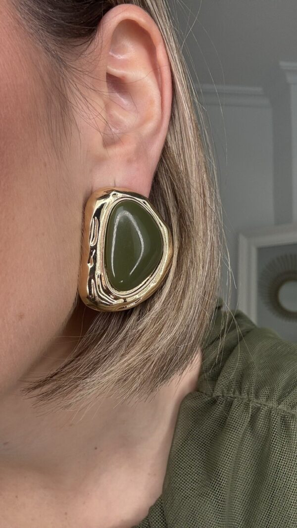 Pendientes Vintage Dorados Verde Caza