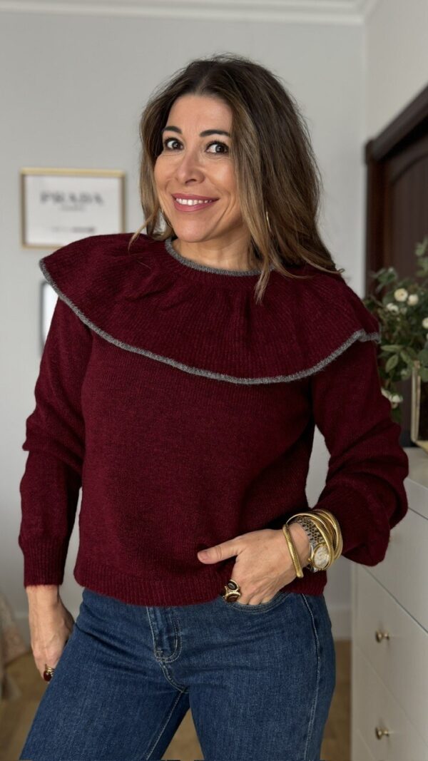 Jersey Cuello Burdeos Gris